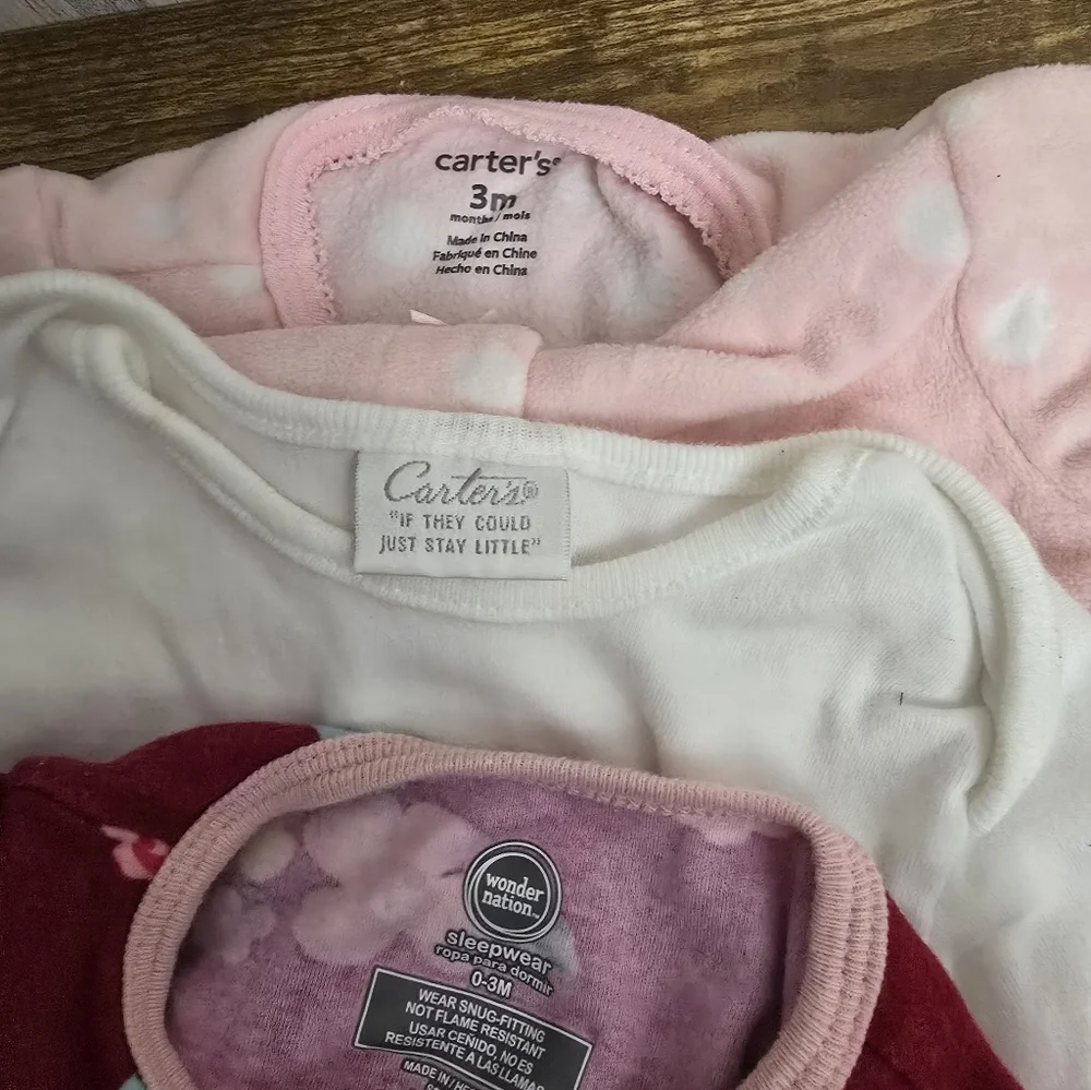 Baby Girls Size 0-3 Months Pajama Lot Of 3